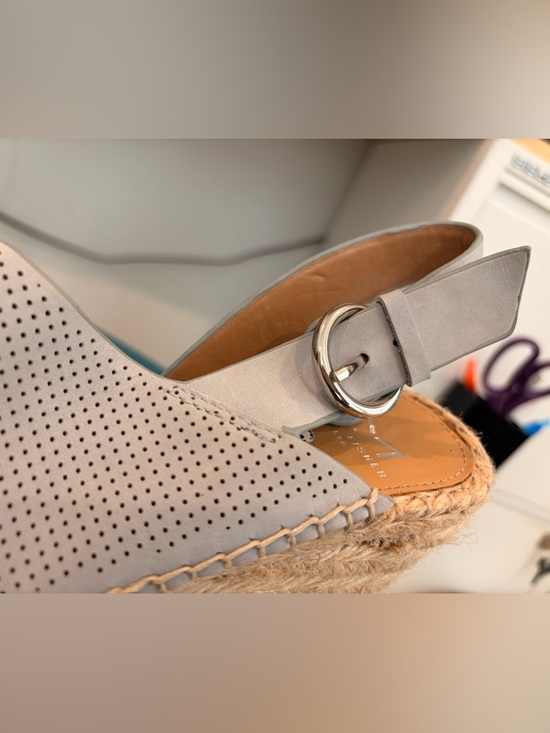 Marc Fisher Perforated Light Blue Leather Slingback Espadrille Wedge - Picture 5 of 7